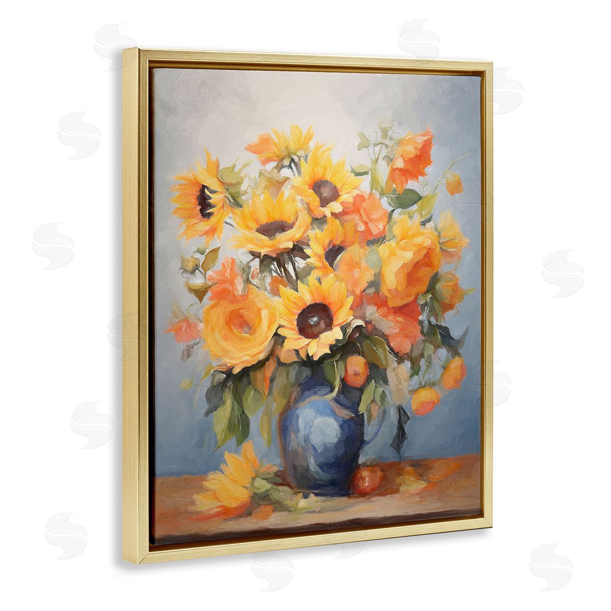 Sunflower Medley Vase Gold Floating Frame Canvas Wall Art, Home Decor by Ramona Murdock
