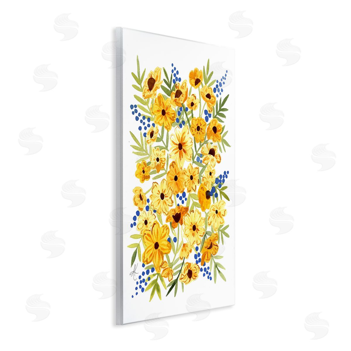 Yellow Cosmos and Berries Wood Plaque Wall Art, Home Decor by Alexandria Gilbert Kincaid