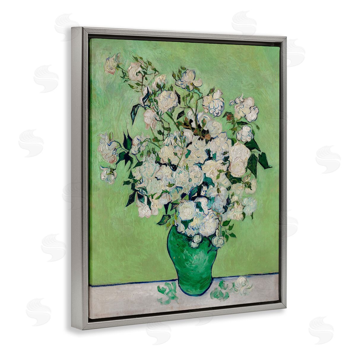 Van Gogh Roses Grey Floating Frame Canvas Wall Art, Home Decor by Andrea Haase