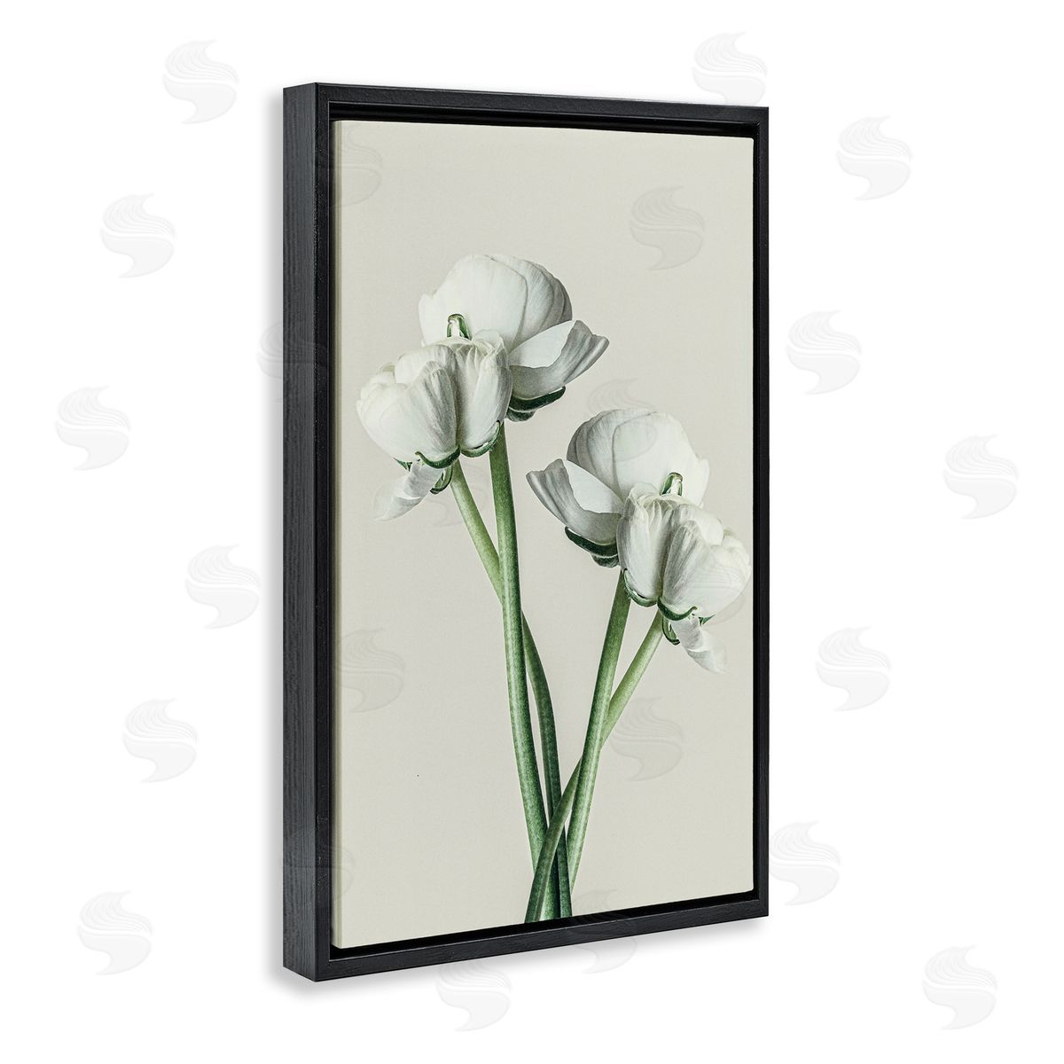 White Flower Bundle Black Floating Frame Canvas Wall Art, Home Decor by Incado