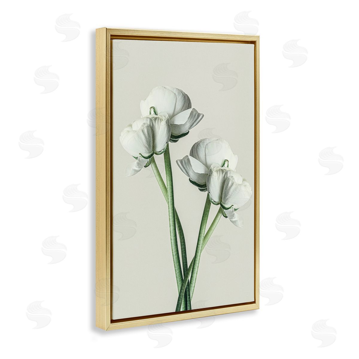 White Flower Bundle Gold Floating Frame Canvas Wall Art, Home Decor by Incado