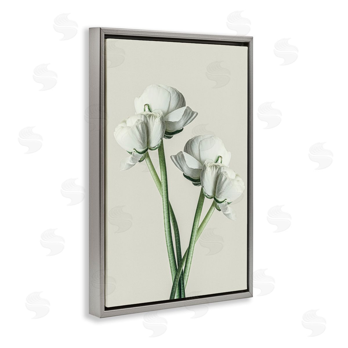 White Flower Bundle Grey Floating Frame Canvas Wall Art, Home Decor by Incado