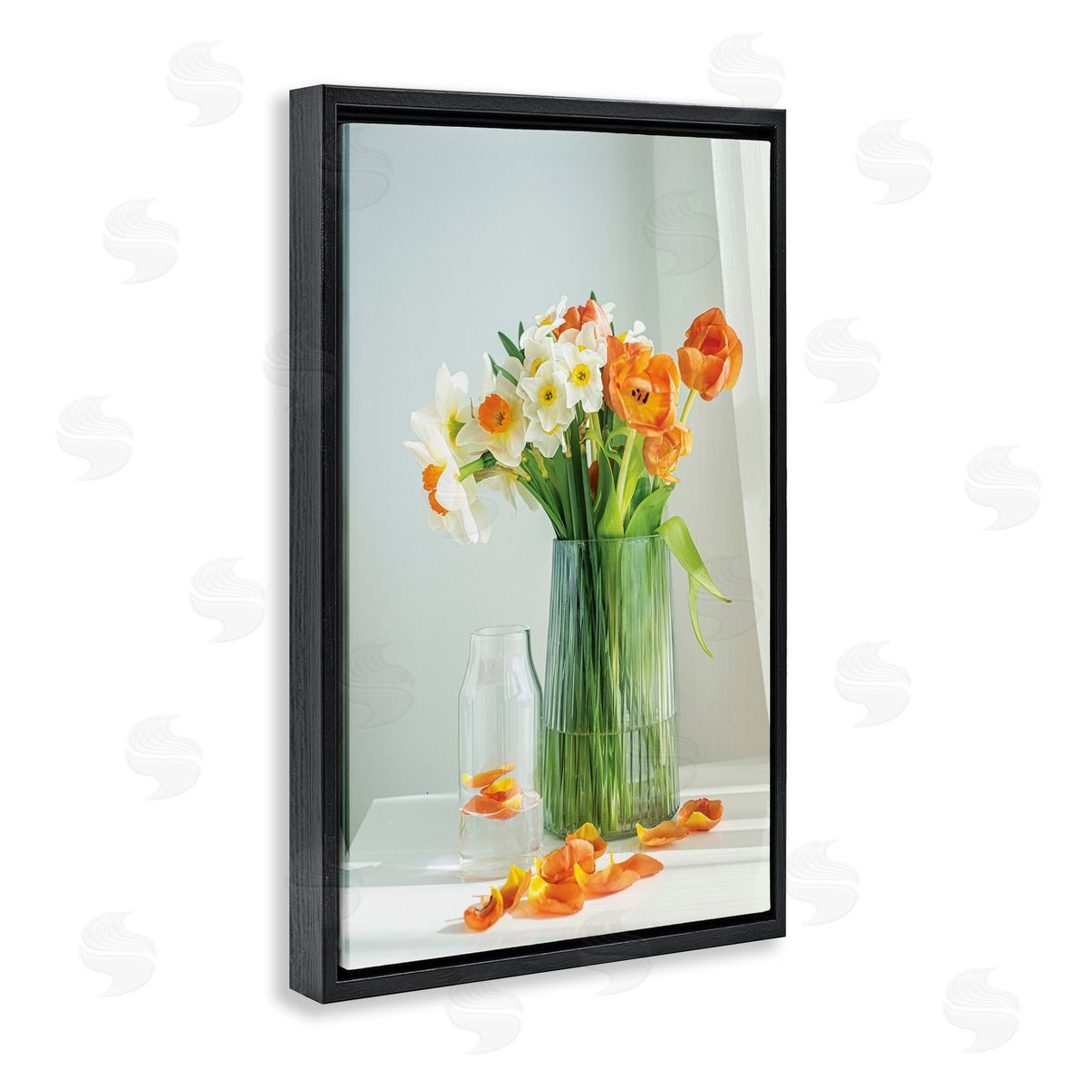 Daffodil Still Life Black Floating Frame Canvas Wall Art, Home Decor by Incado