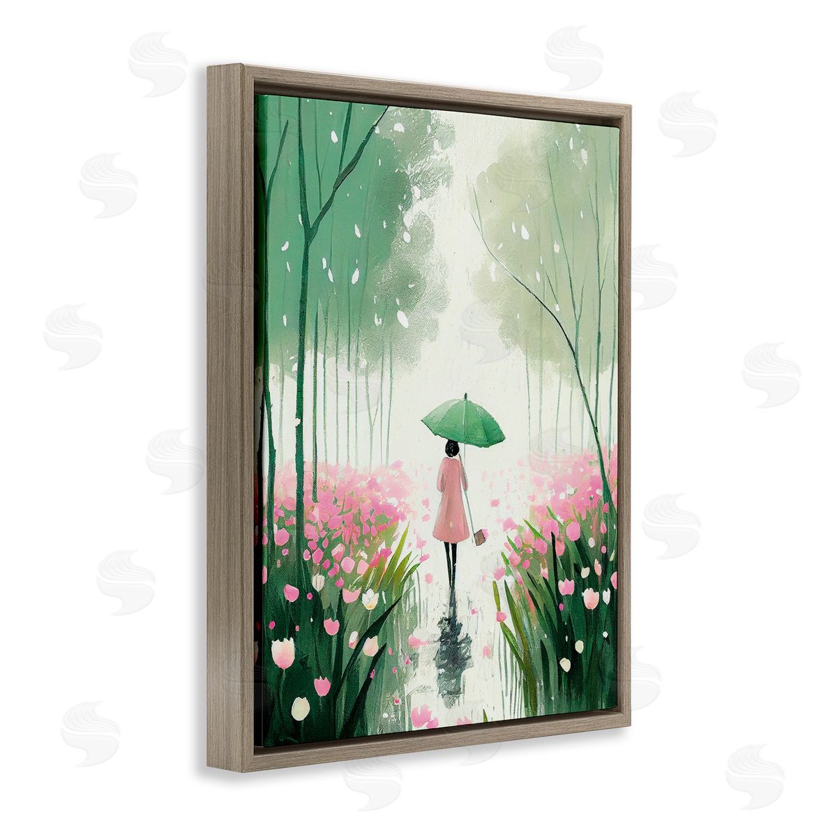 Nature Stroll in Rain Brown Floating Frame Canvas Wall Art, Home Decor by Incado