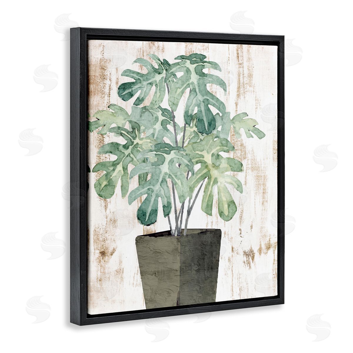 Flower Pot Greenery Black Floating Frame Canvas Wall Art, Home Decor by Kim Allen
