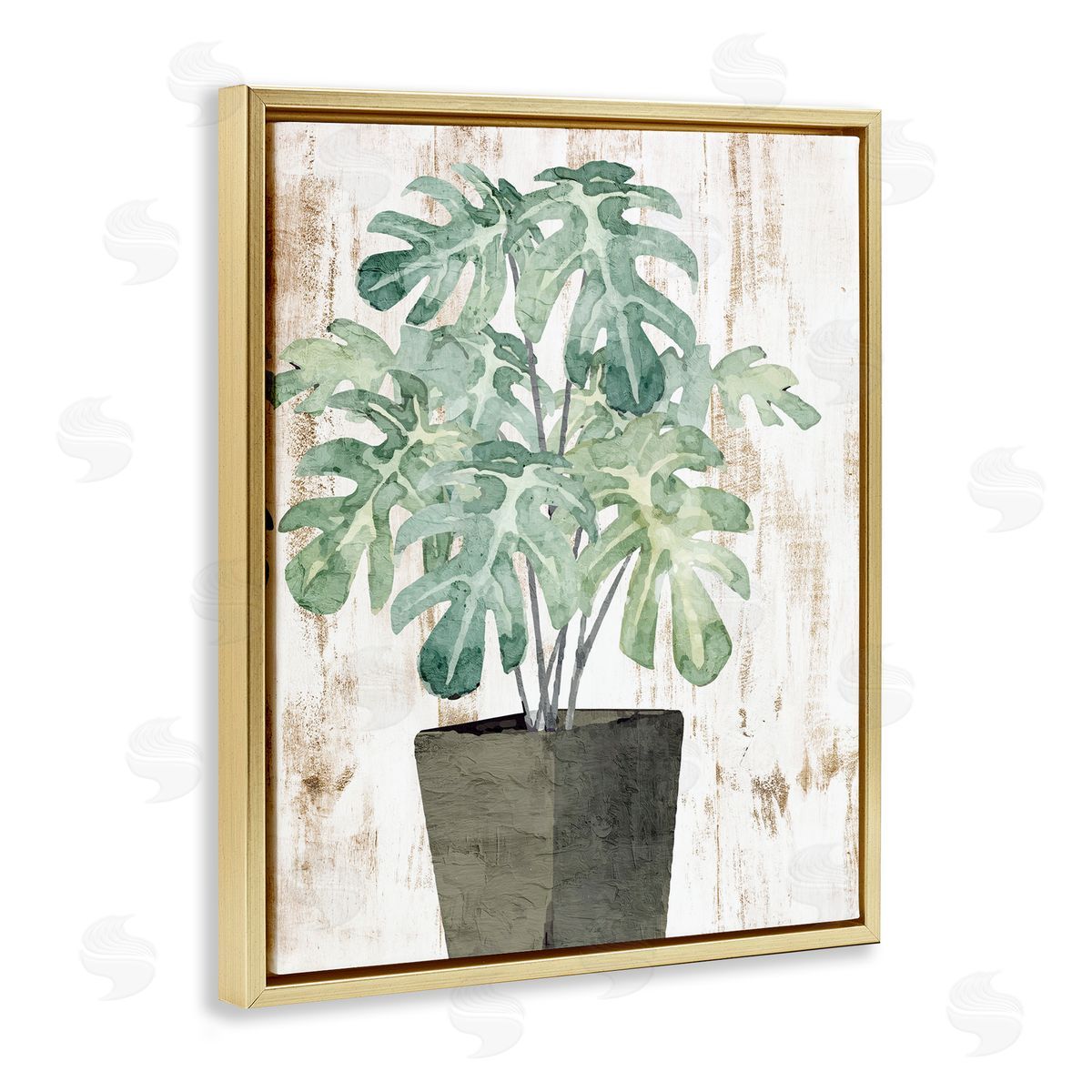 Flower Pot Greenery Gold Floating Frame Canvas Wall Art, Home Decor by Kim Allen