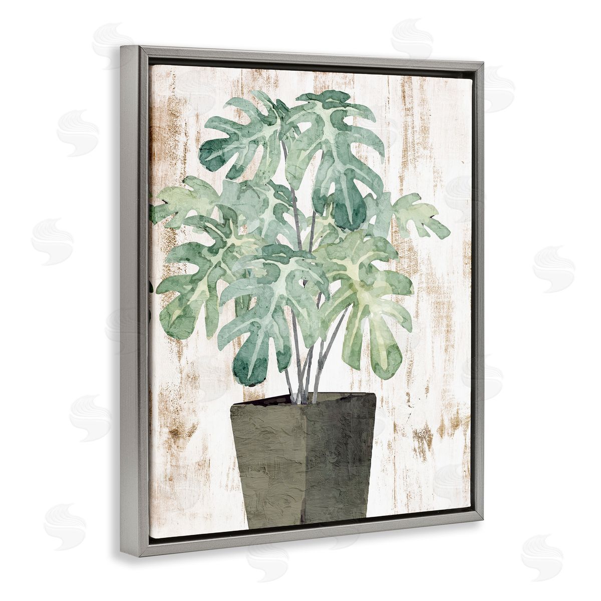 Flower Pot Greenery Grey Floating Frame Canvas Wall Art, Home Decor by Kim Allen