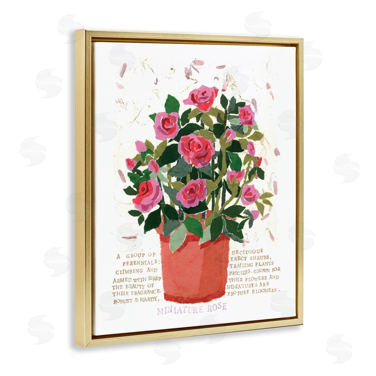 Mini Roses Bouquet Gold Floating Frame Canvas Wall Art, Home Decor by Nancy Overton