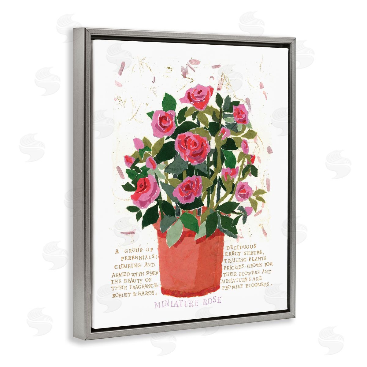 Mini Roses Bouquet Grey Floating Frame Canvas Wall Art, Home Decor by Nancy Overton