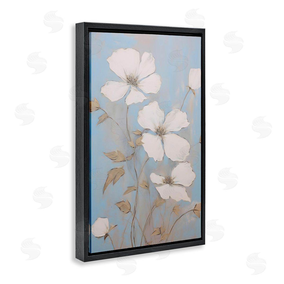 White Petal Flowers Black Floating Frame Canvas Wall Art, Home Decor by Petals Prints Design