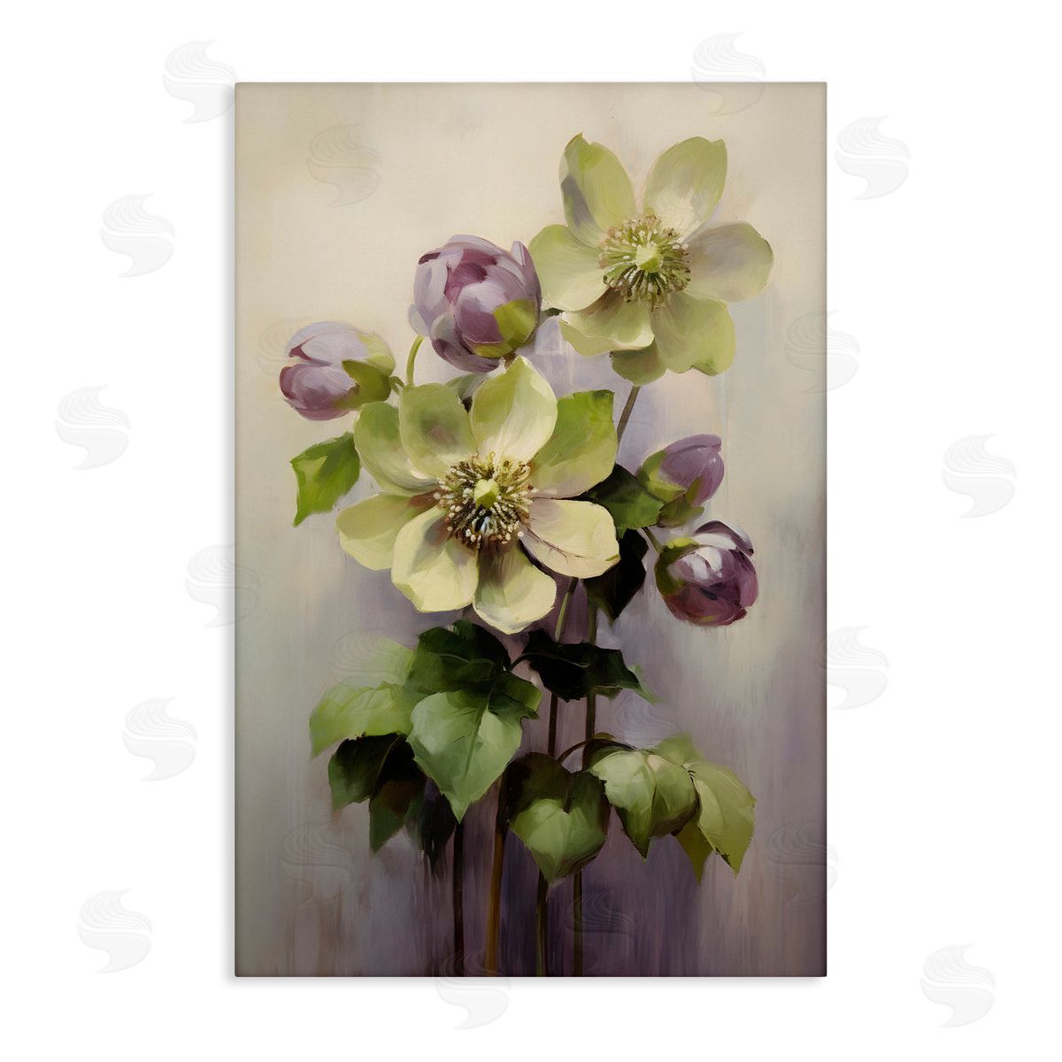 Green and Purple Flowers Canvas Wall Art, Home Decor by Petals Prints Design