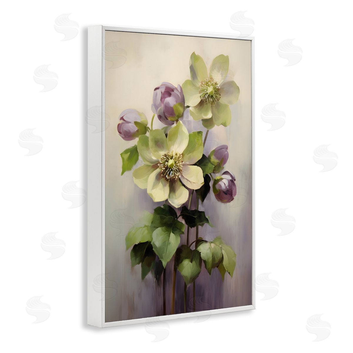 Green and Purple Flowers White Frame Print Wall Art, Home Decor by Petals Prints Design