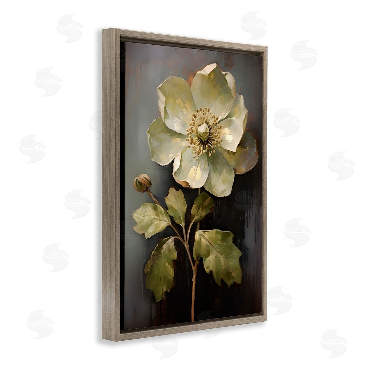 White Magnolia Floret Brown Floating Frame Canvas Wall Art, Home Decor by Petals Prints Design