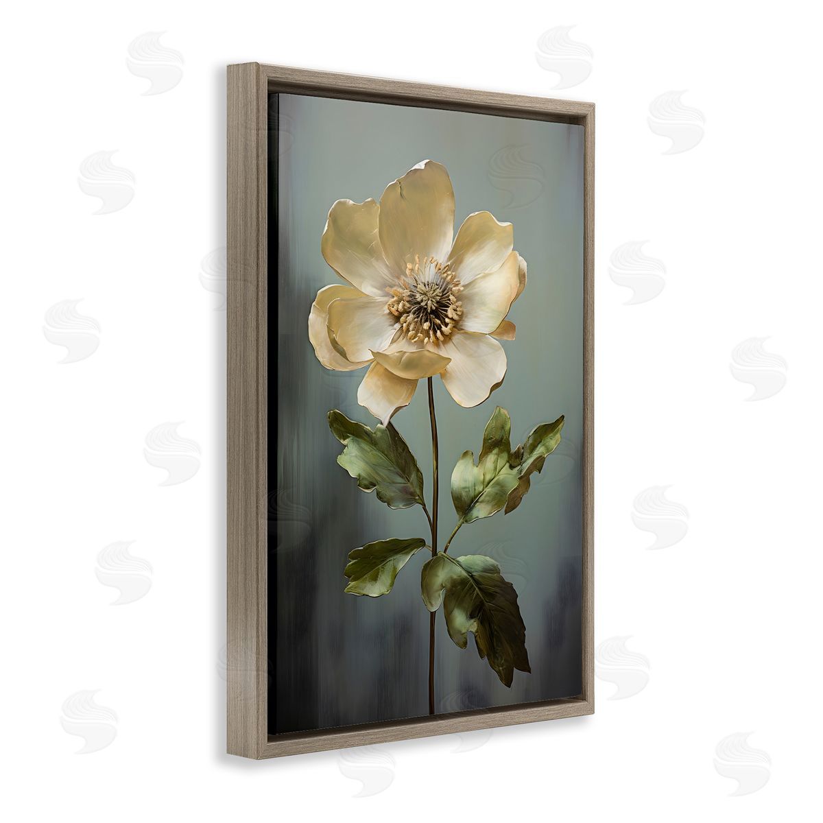 White Floret Bloom Brown Floating Frame Canvas Wall Art, Home Decor by Petals Prints Design