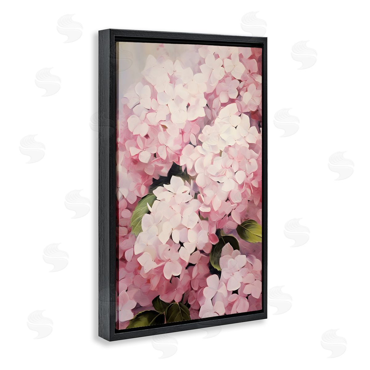 Blush Pink Hydrangeas Black Floating Frame Canvas Wall Art, Home Decor by Petals Prints Design