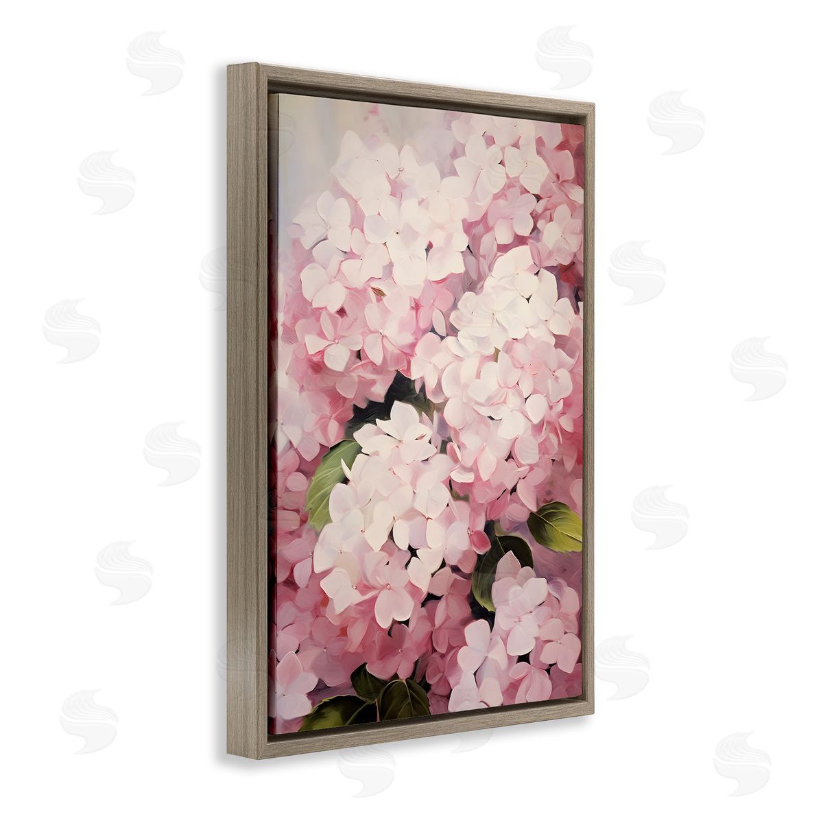 Blush Pink Hydrangeas Brown Floating Frame Canvas Wall Art, Home Decor by Petals Prints Design