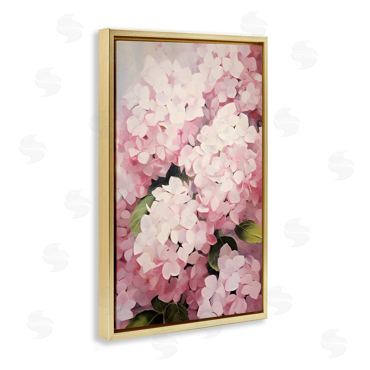 Blush Pink Hydrangeas Gold Floating Frame Canvas Wall Art, Home Decor by Petals Prints Design