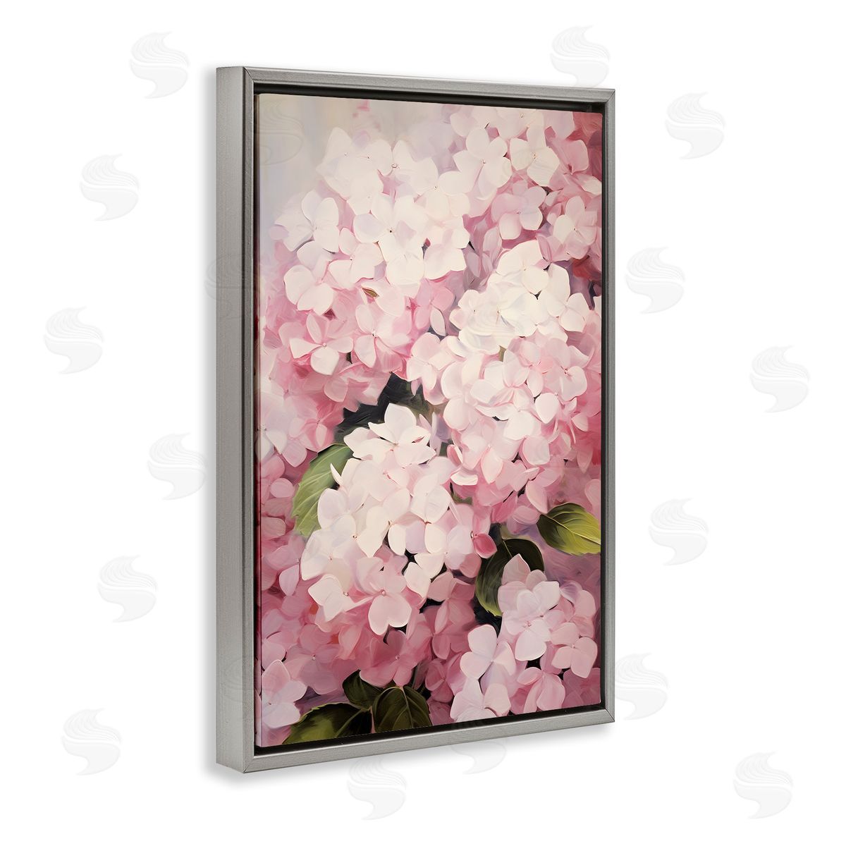 Blush Pink Hydrangeas Grey Floating Frame Canvas Wall Art, Home Decor by Petals Prints Design