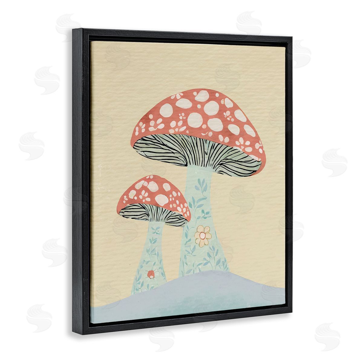 Floral Collaged Mushrooms Black Floating Frame Canvas Wall Art, Home Decor by Stupell Studio