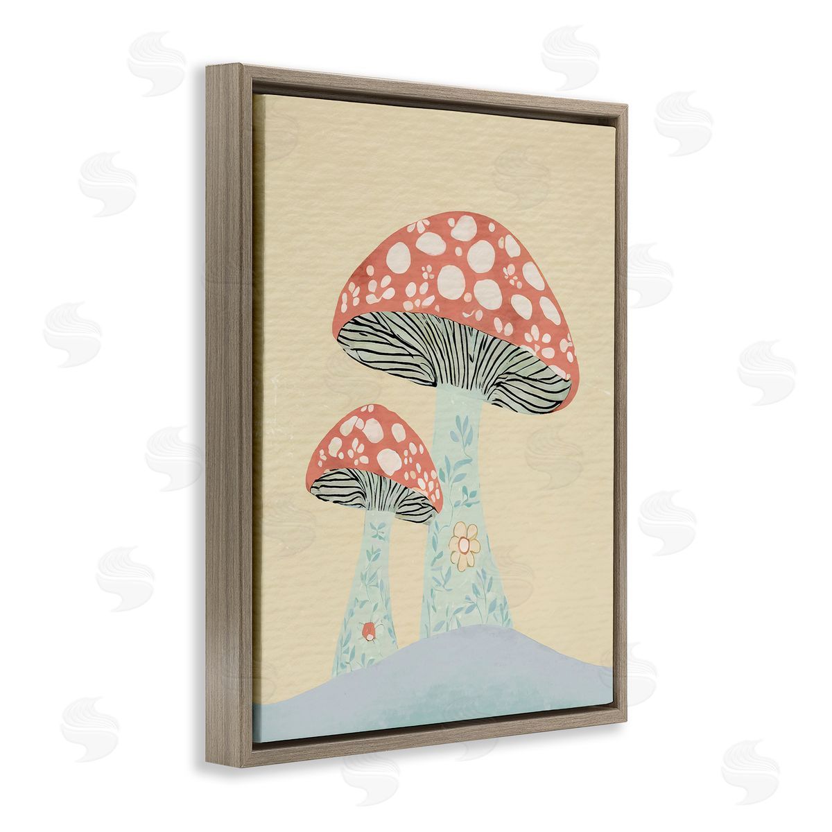 Floral Collaged Mushrooms Brown Floating Frame Canvas Wall Art, Home Decor by Stupell Studio