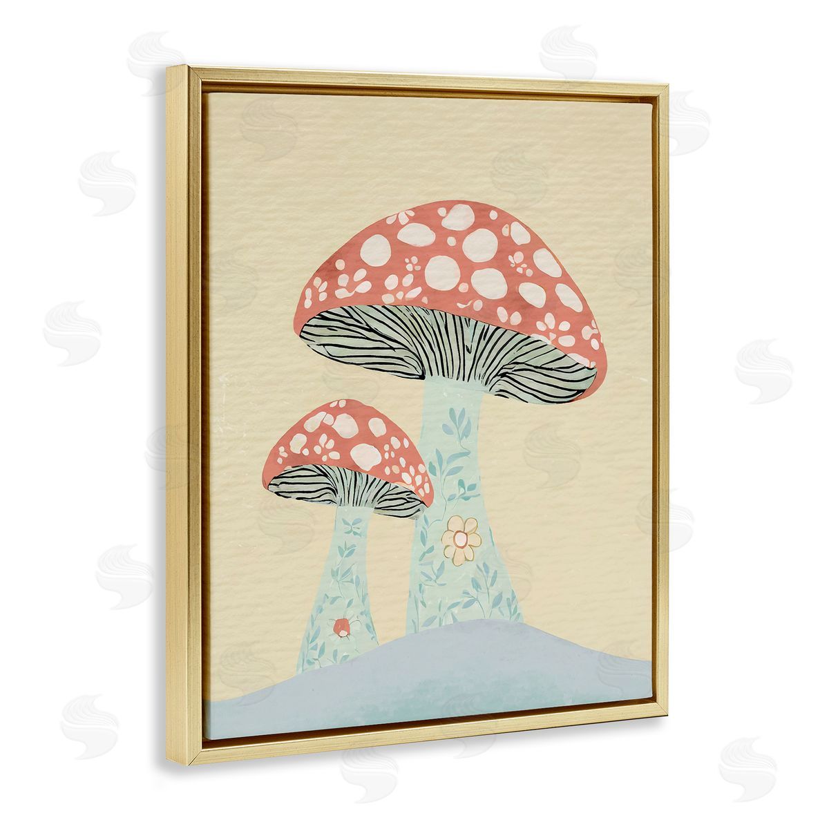 Floral Collaged Mushrooms Gold Floating Frame Canvas Wall Art, Home Decor by Stupell Studio