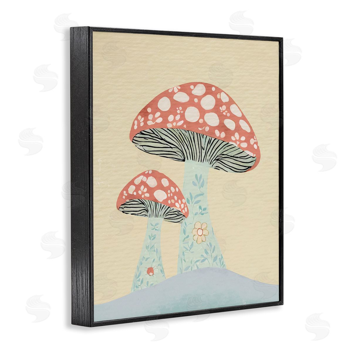 Floral Collaged Mushrooms Black Frame Print Wall Art, Home Decor by Stupell Studio