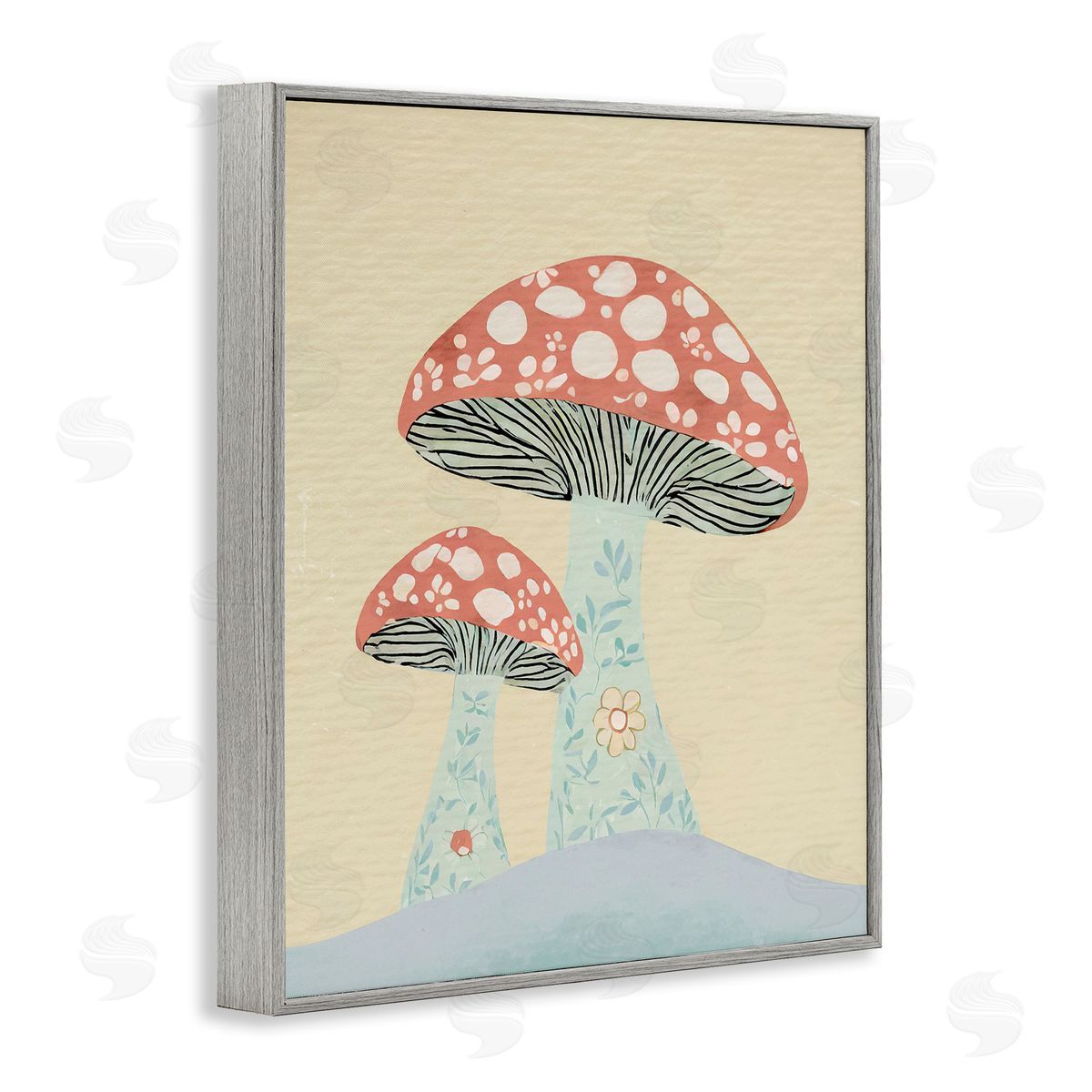 Floral Collaged Mushrooms Grey Frame Print Wall Art, Home Decor by Stupell Studio