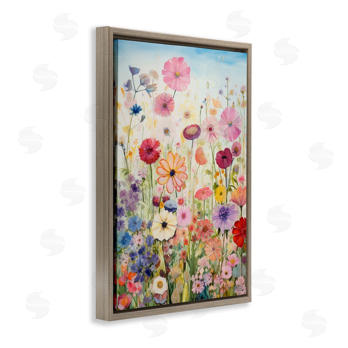 Full Floral Garden Brown Floating Frame Canvas Wall Art, Home Decor by Roozbeh Bahramali