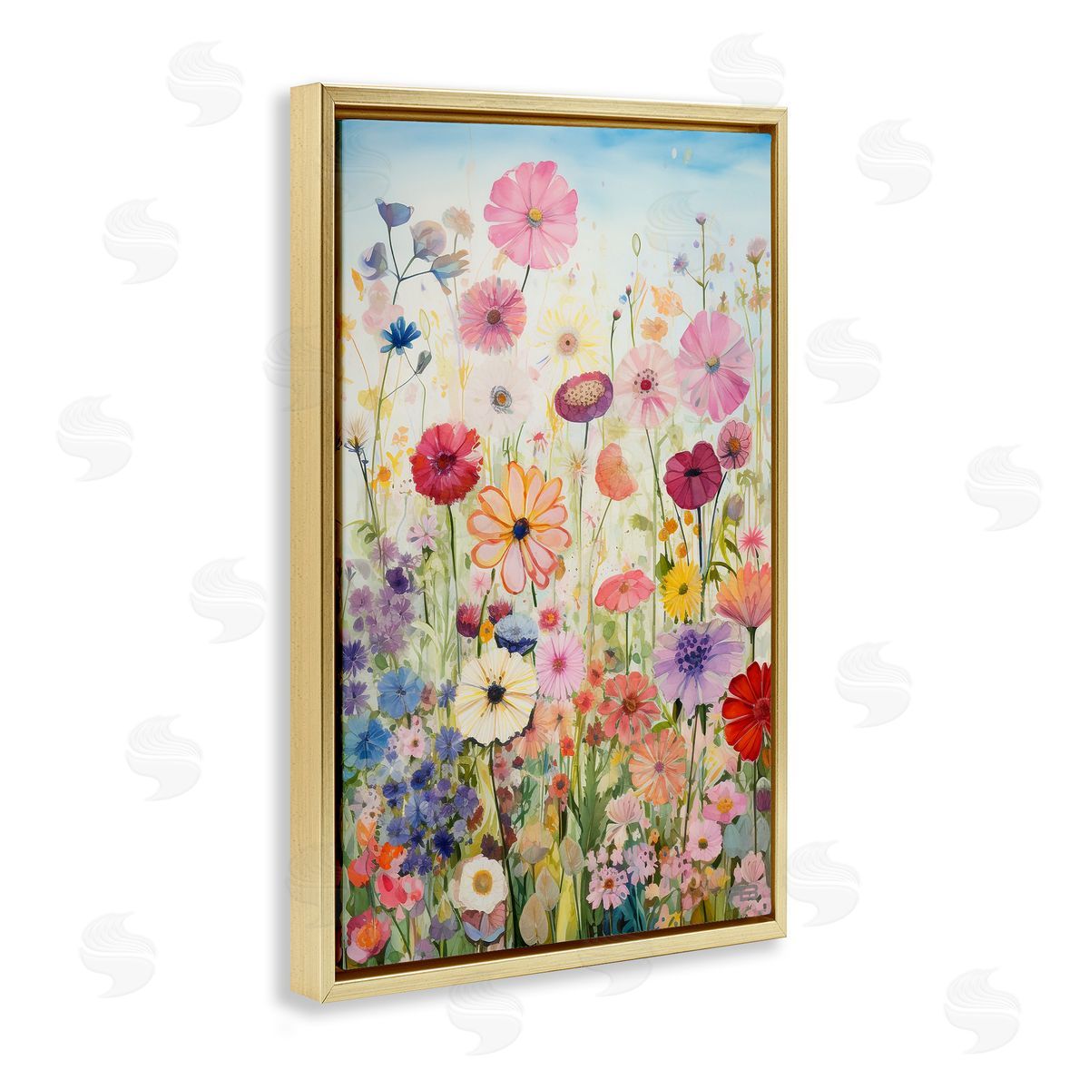 Full Floral Garden Gold Floating Frame Canvas Wall Art, Home Decor by Roozbeh Bahramali