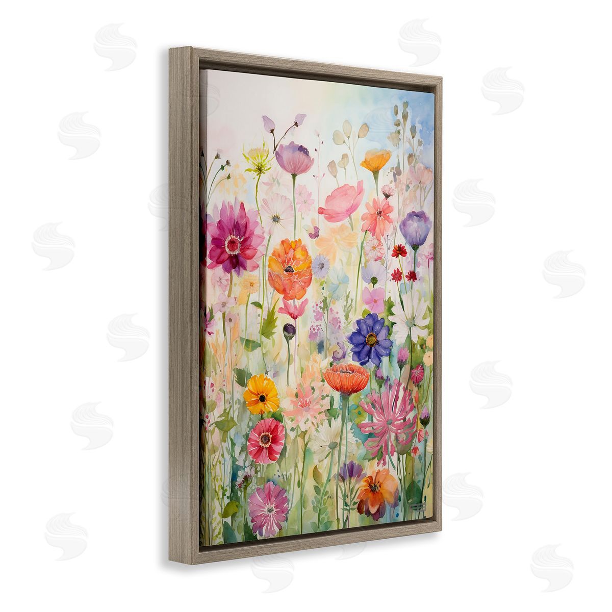 Bright Floral Garden Brown Floating Frame Canvas Wall Art, Home Decor by Roozbeh Bahramali