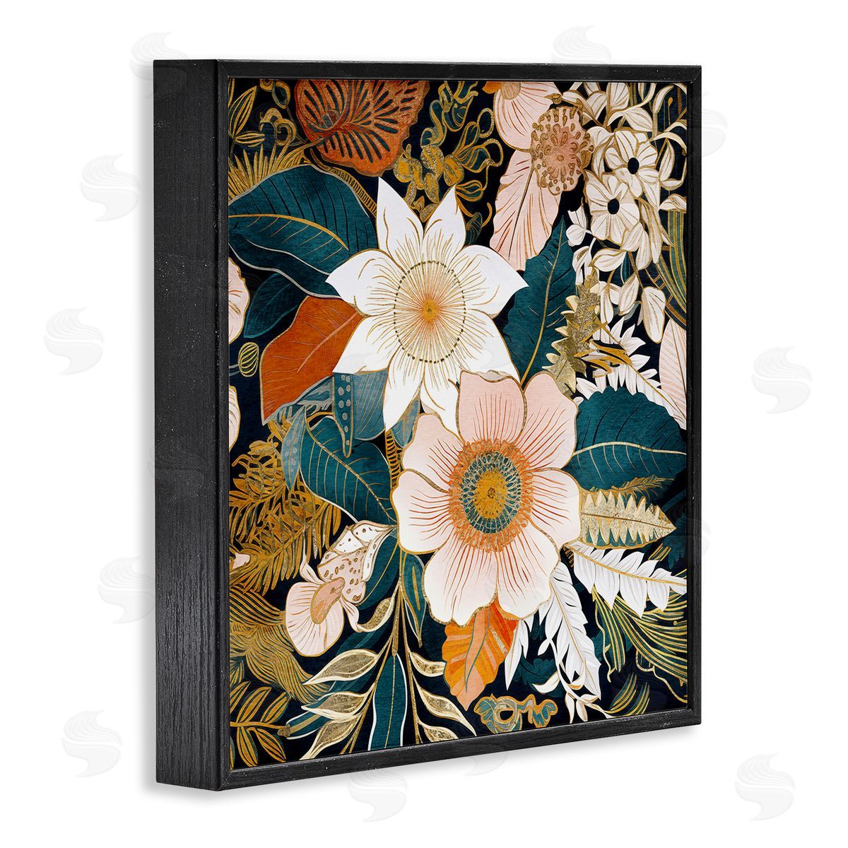 Eclectic Floral Pattern Black Frame Print Wall Art, Home Decor by Sasha