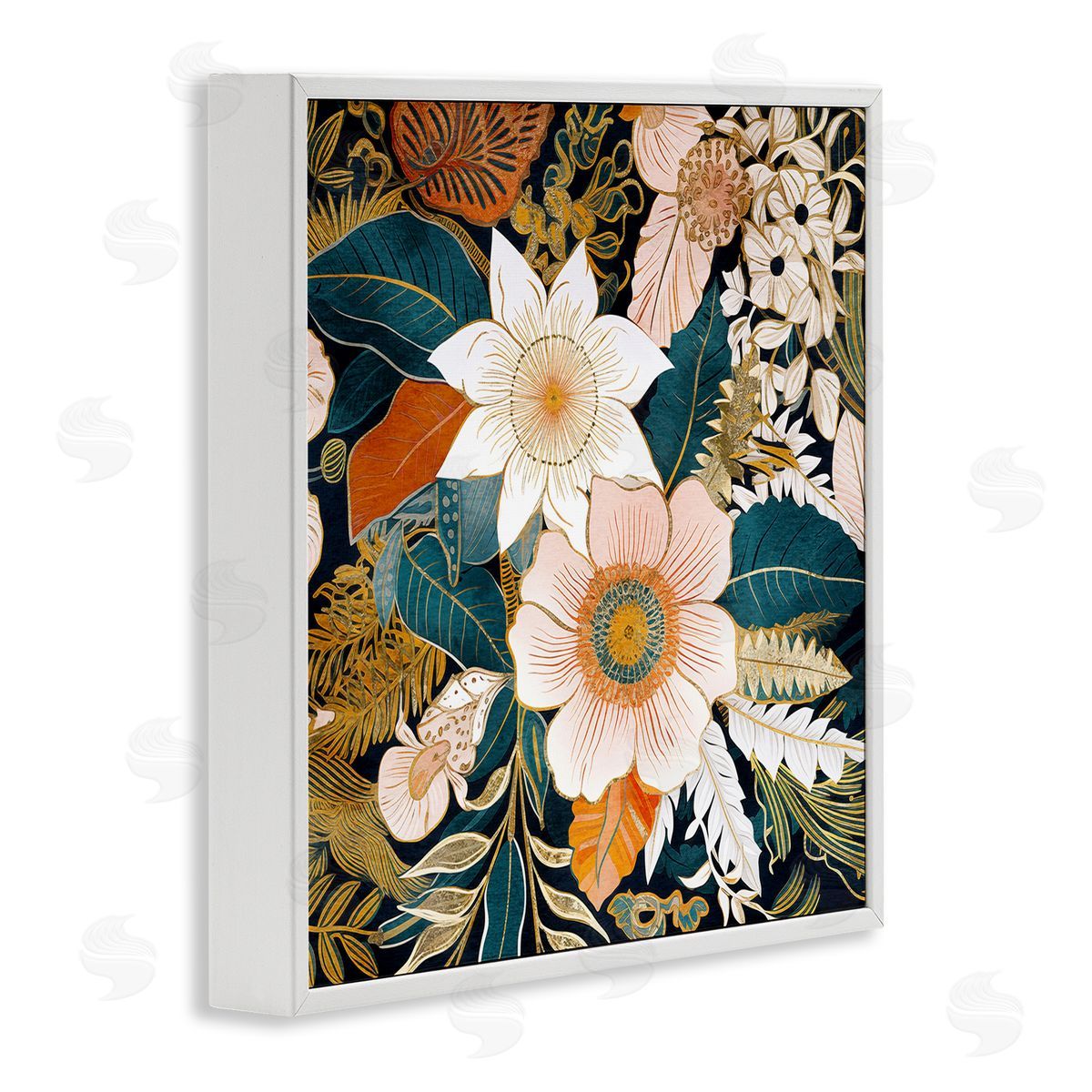 Eclectic Floral Pattern White Frame Print Wall Art, Home Decor by Sasha