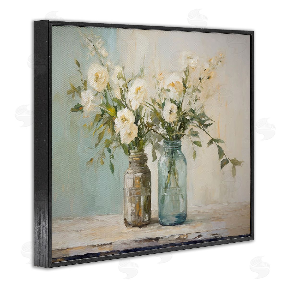Mason Jar Bouquet Black Frame Print Wall Art, Home Decor by Ramona Murdock
