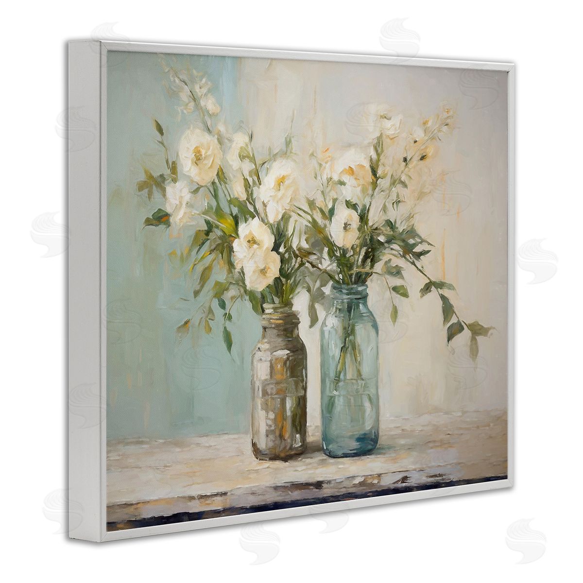 Mason Jar Bouquet White Frame Print Wall Art, Home Decor by Ramona Murdock