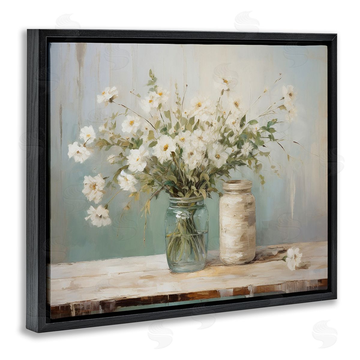 Traditional Jar Bouquet Black Floating Frame Canvas Wall Art, Home Decor by Ramona Murdock