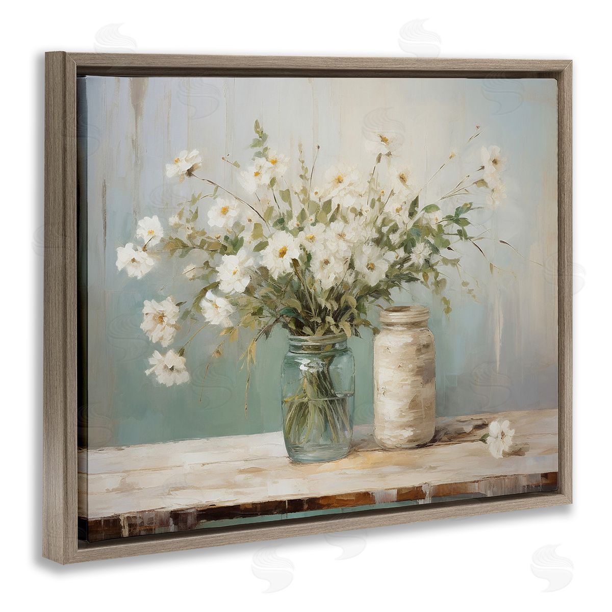 Traditional Jar Bouquet Brown Floating Frame Canvas Wall Art, Home Decor by Ramona Murdock