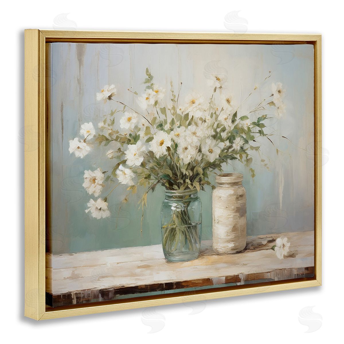 Traditional Jar Bouquet Gold Floating Frame Canvas Wall Art, Home Decor by Ramona Murdock