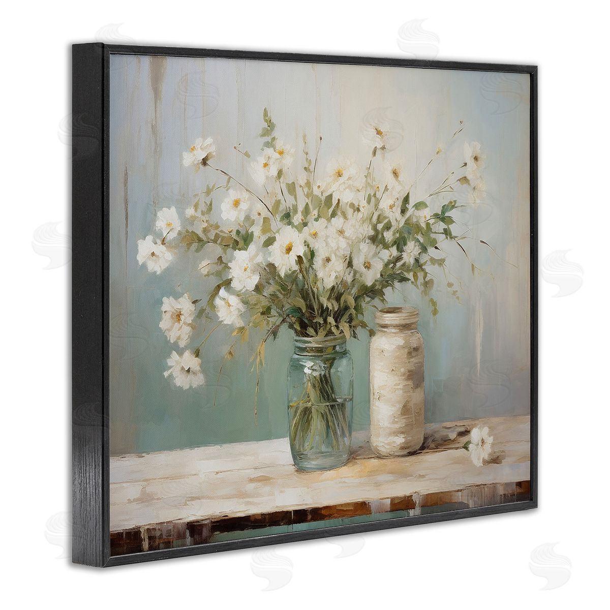 Traditional Jar Bouquet Black Frame Print Wall Art, Home Decor by Ramona Murdock