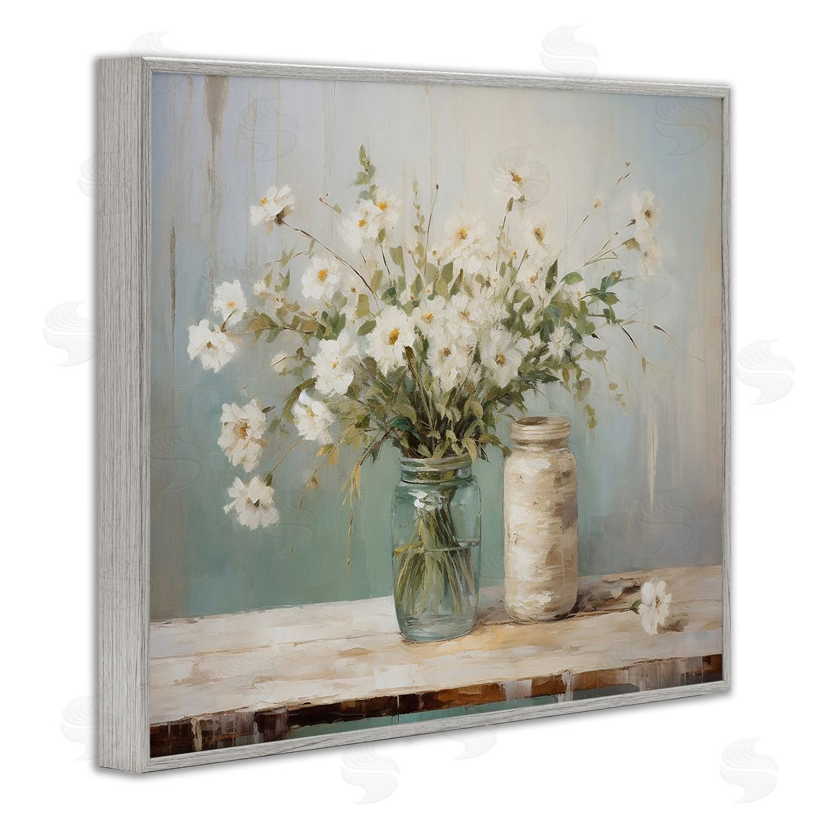 Traditional Jar Bouquet Grey Frame Print Wall Art, Home Decor by Ramona Murdock