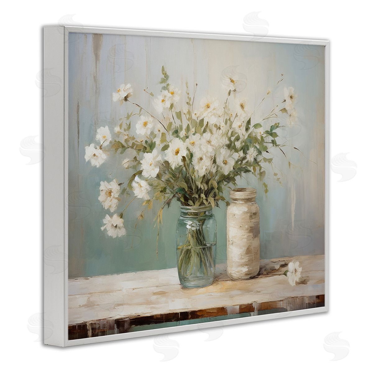 Traditional Jar Bouquet White Frame Print Wall Art, Home Decor by Ramona Murdock