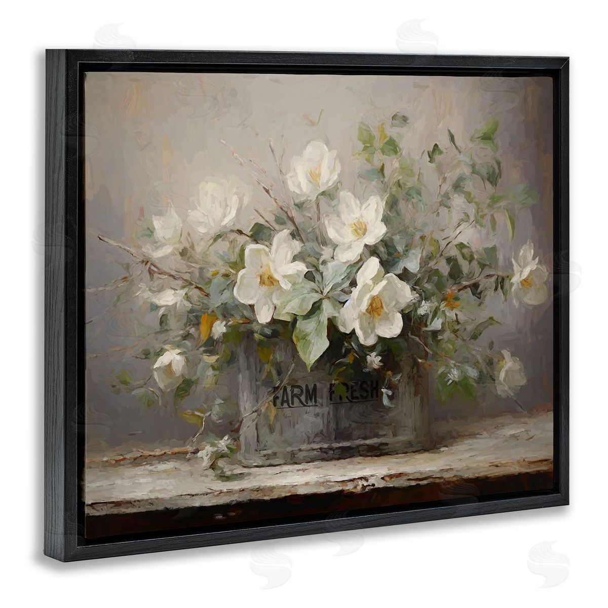 Country Farm Florals Black Floating Frame Canvas Wall Art, Home Decor by Ramona Murdock