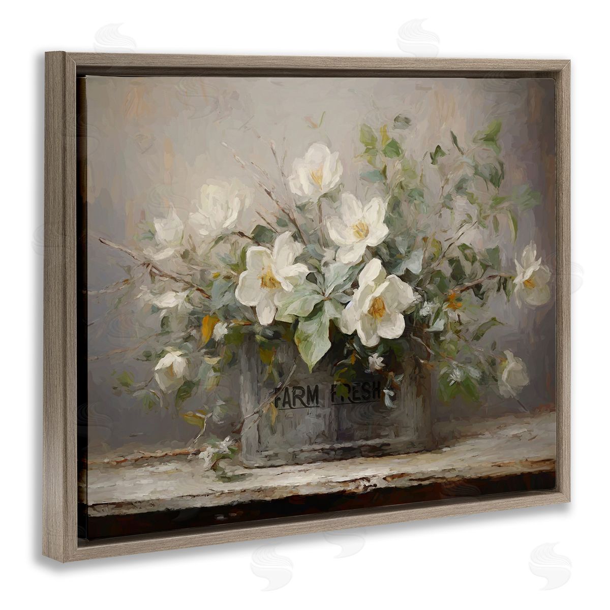 Country Farm Florals Brown Floating Frame Canvas Wall Art, Home Decor by Ramona Murdock