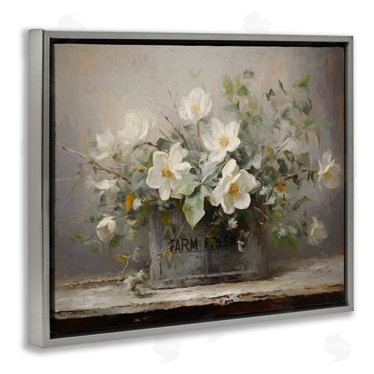 Country Farm Florals Grey Floating Frame Canvas Wall Art, Home Decor by Ramona Murdock
