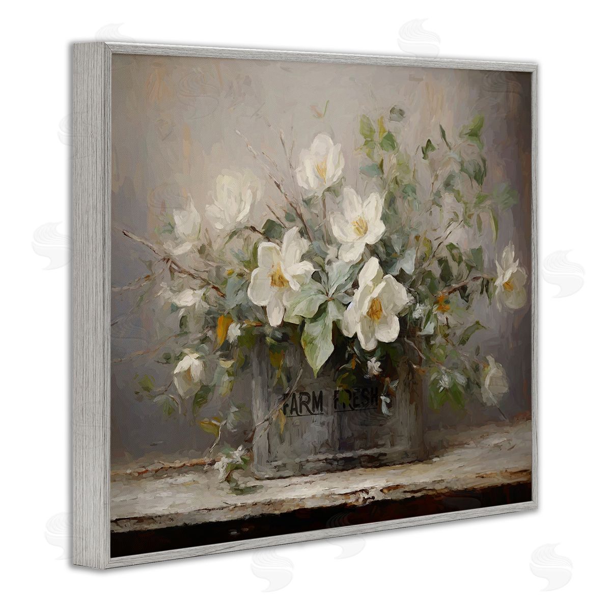 Country Farm Florals Grey Frame Print Wall Art, Home Decor by Ramona Murdock