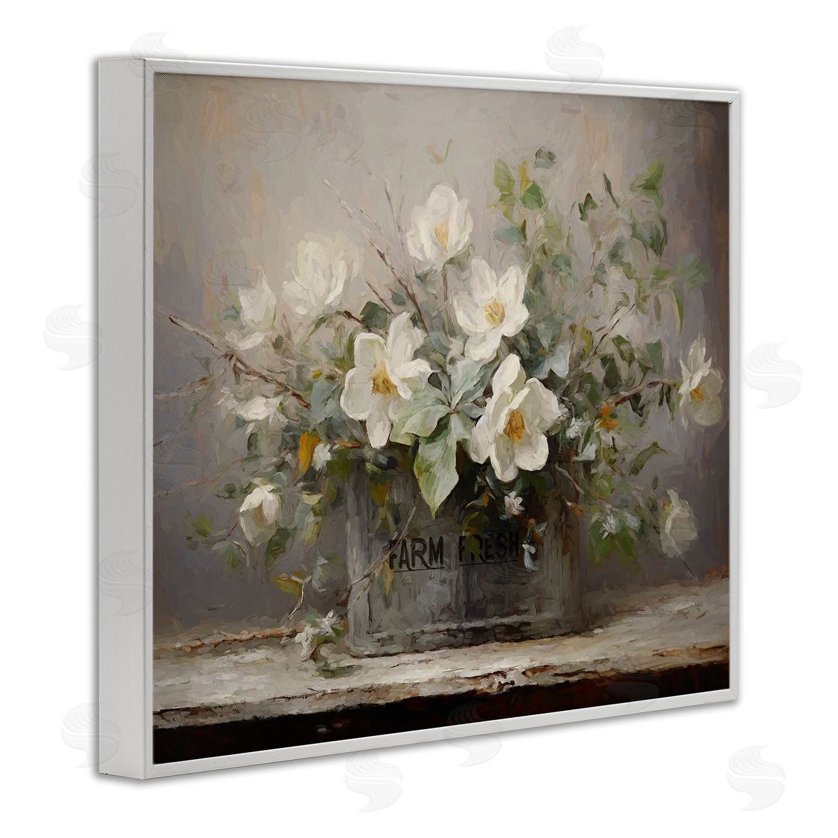 Country Farm Florals White Frame Print Wall Art, Home Decor by Ramona Murdock