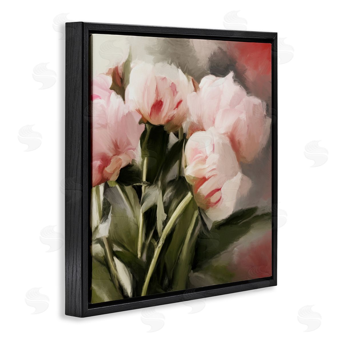 Pink Floral Arrangement Black Floating Frame Canvas Wall Art, Home Decor by Dan Meneely