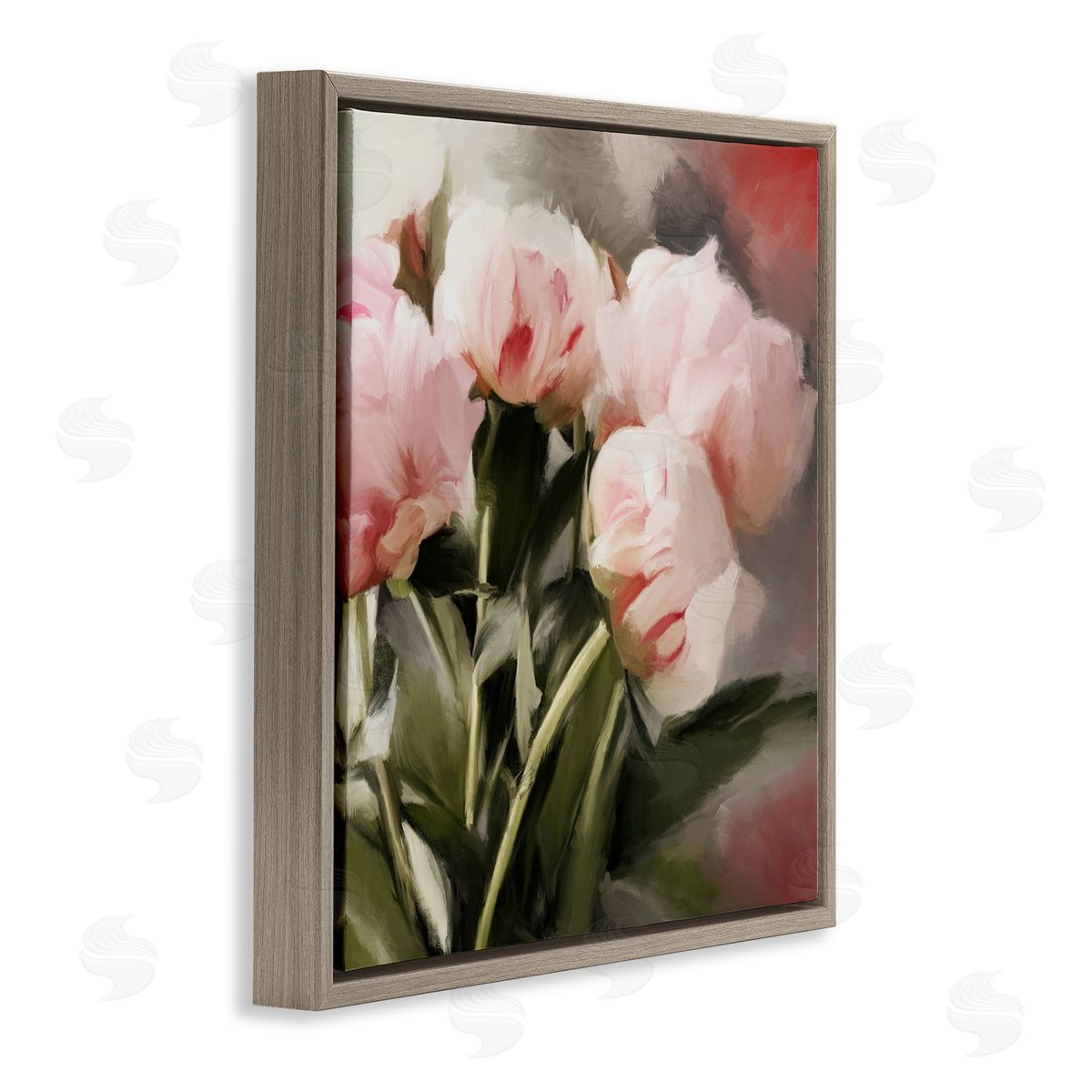 Pink Floral Arrangement Brown Floating Frame Canvas Wall Art, Home Decor by Dan Meneely