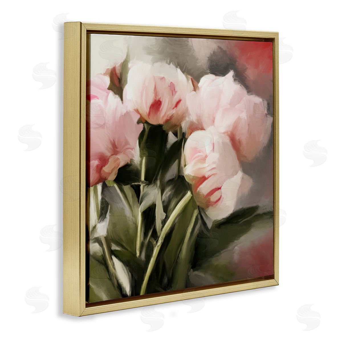 Pink Floral Arrangement Gold Floating Frame Canvas Wall Art, Home Decor by Dan Meneely