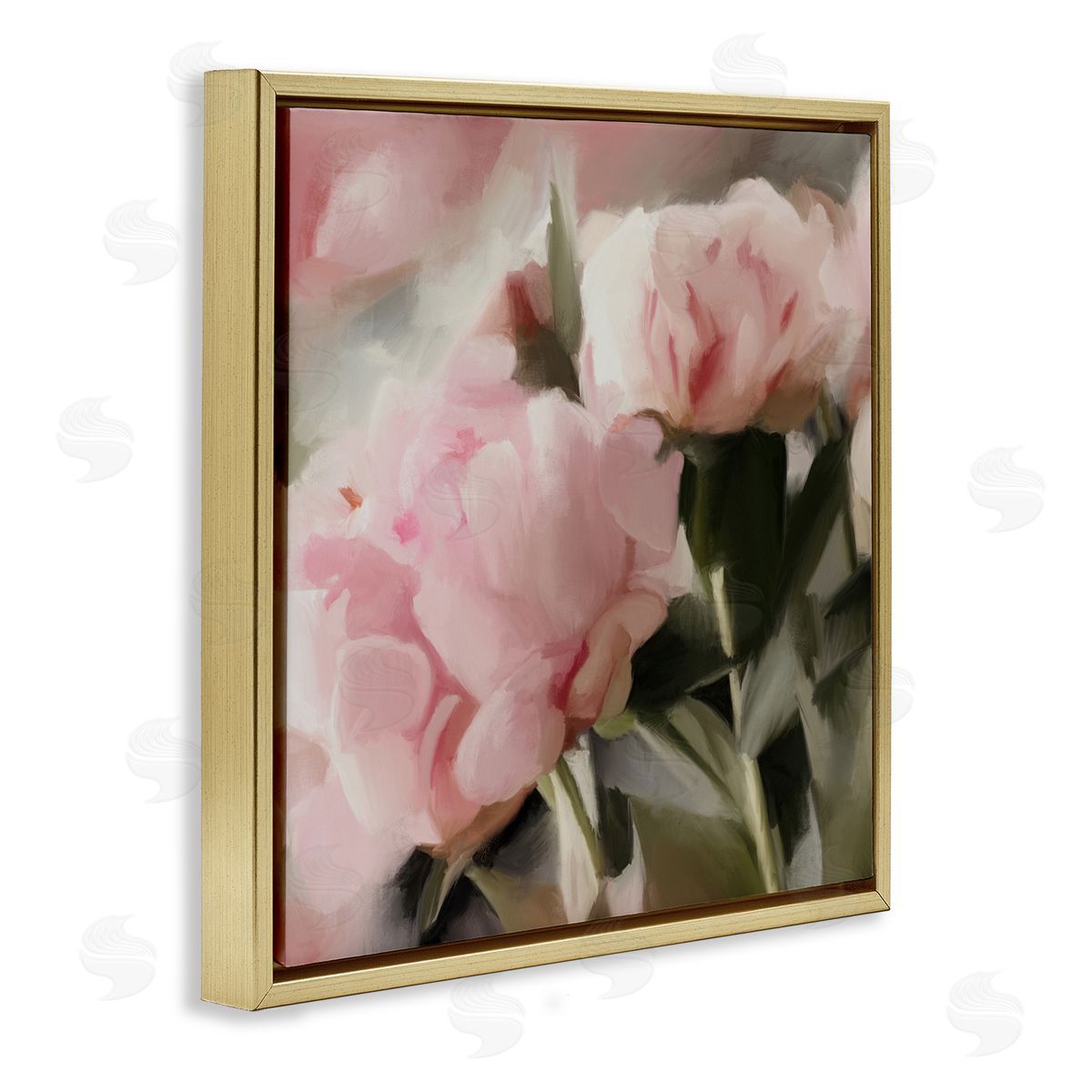 Soft Floral Arrangement Gold Floating Frame Canvas Wall Art, Home Decor by Dan Meneely