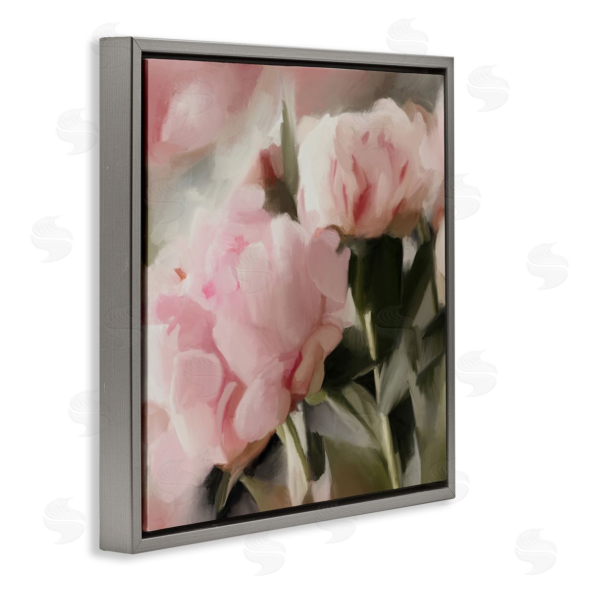 Soft Floral Arrangement Grey Floating Frame Canvas Wall Art, Home Decor by Dan Meneely